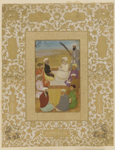 Dara Shikoh mit Mian Mir und Mulla Shah, abgelöstes Albumblatt mit Malerei, ca. 1640 von Mughal School